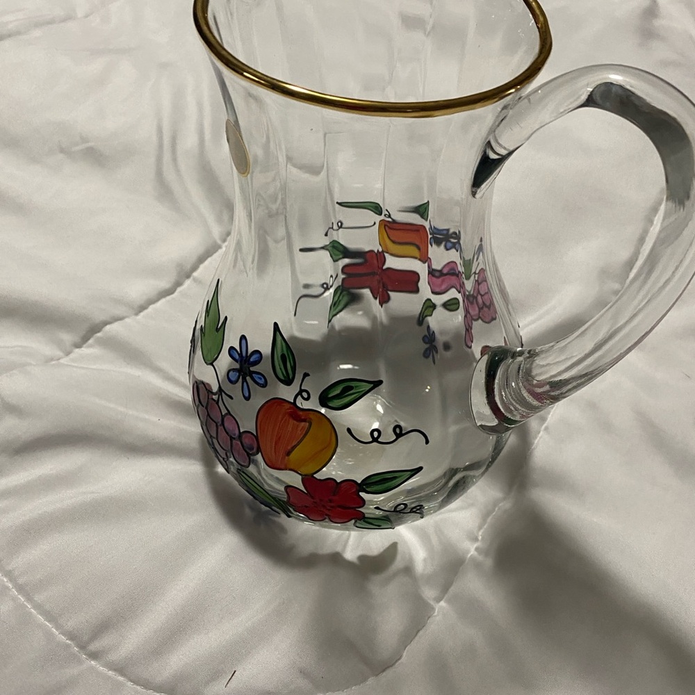 Colorful Floral Glass Pitcher